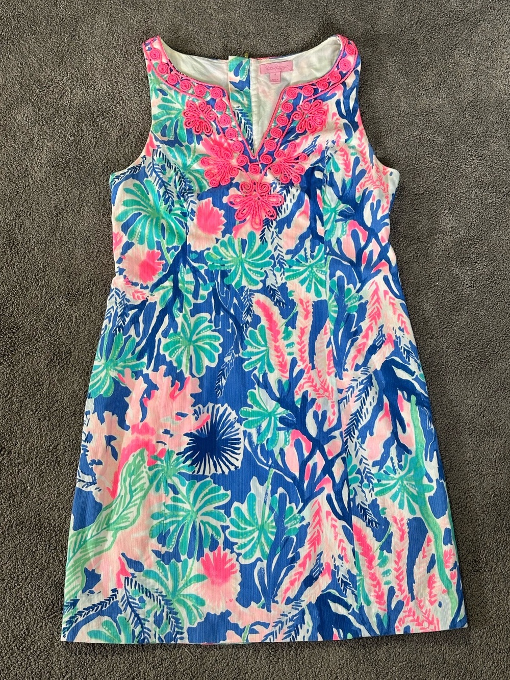 Lilly Pulitzer Gabby Shift Dress Jet Stream Size 4 Summer Tropical Pink Blue